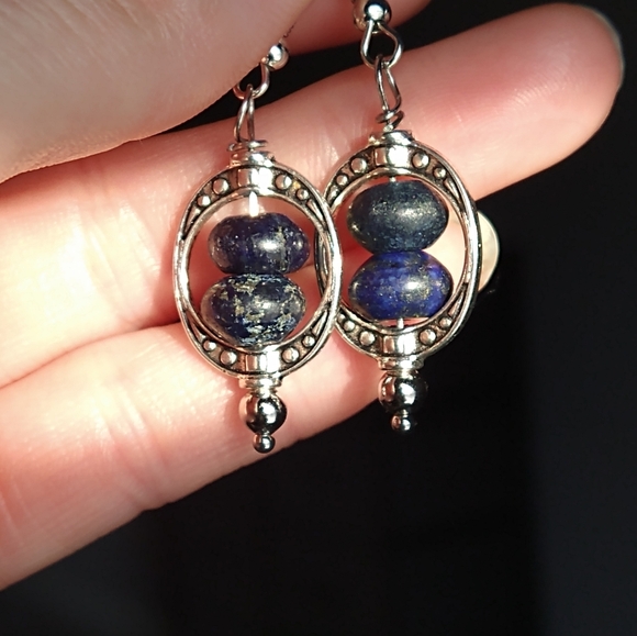 Handmade Jewelry - Elegant Handmade Silver And Lapis Lazuli Beaded Earrings